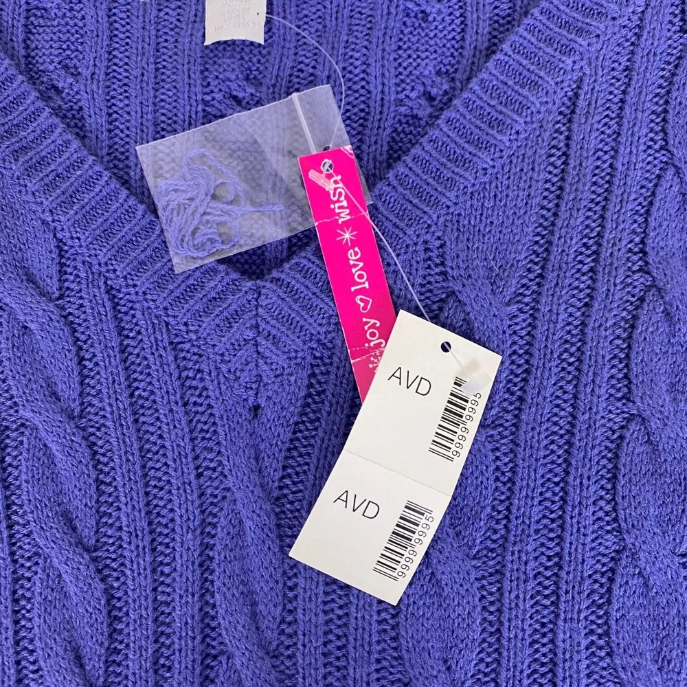 Avenue Sweater Women's‎ Plus Size 26/28 Purple Cable Knit V-Neck New w/ Tags